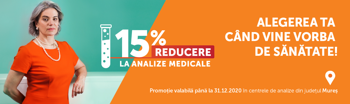 15% Reducere la analize medicale in centrele Clinica Sante din județul Mureș